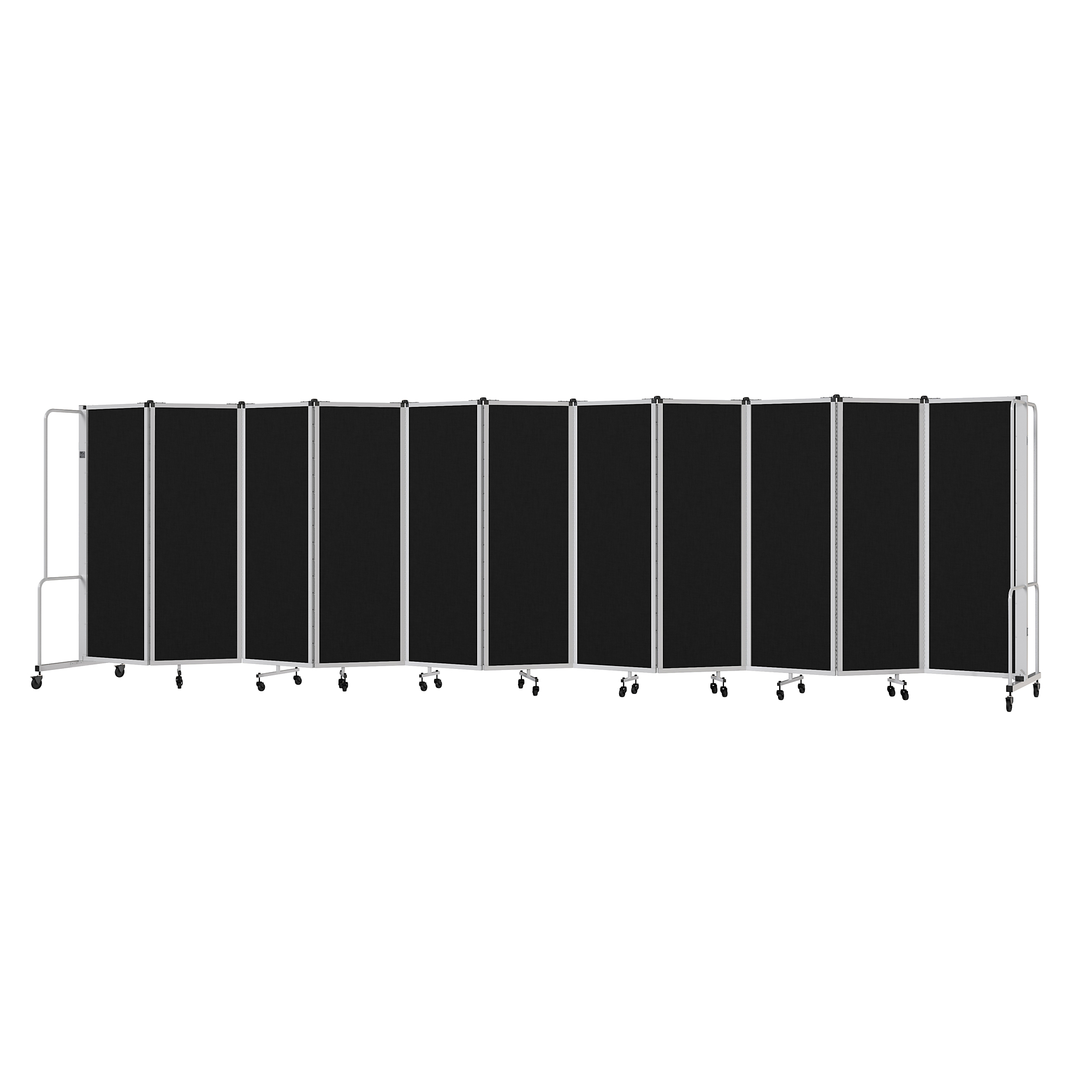 National Public Seating, Room Divider, 6ft.HT,11 Black PET Panels,Grey Frame, Material PET, Height 72 in, Width 27 in, Model# RDG6-11PT10